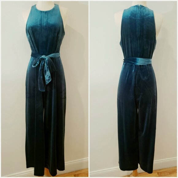 NWT BR Stretchy Velvet Teal Romper - Picture 3 of 12